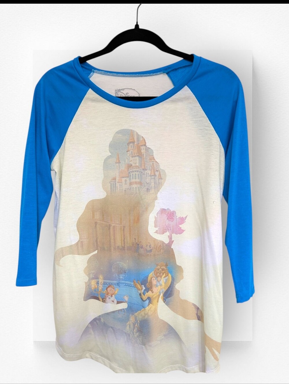 Disney Beauty And The Beast Baseball Tee Shirt White Blue Medium
